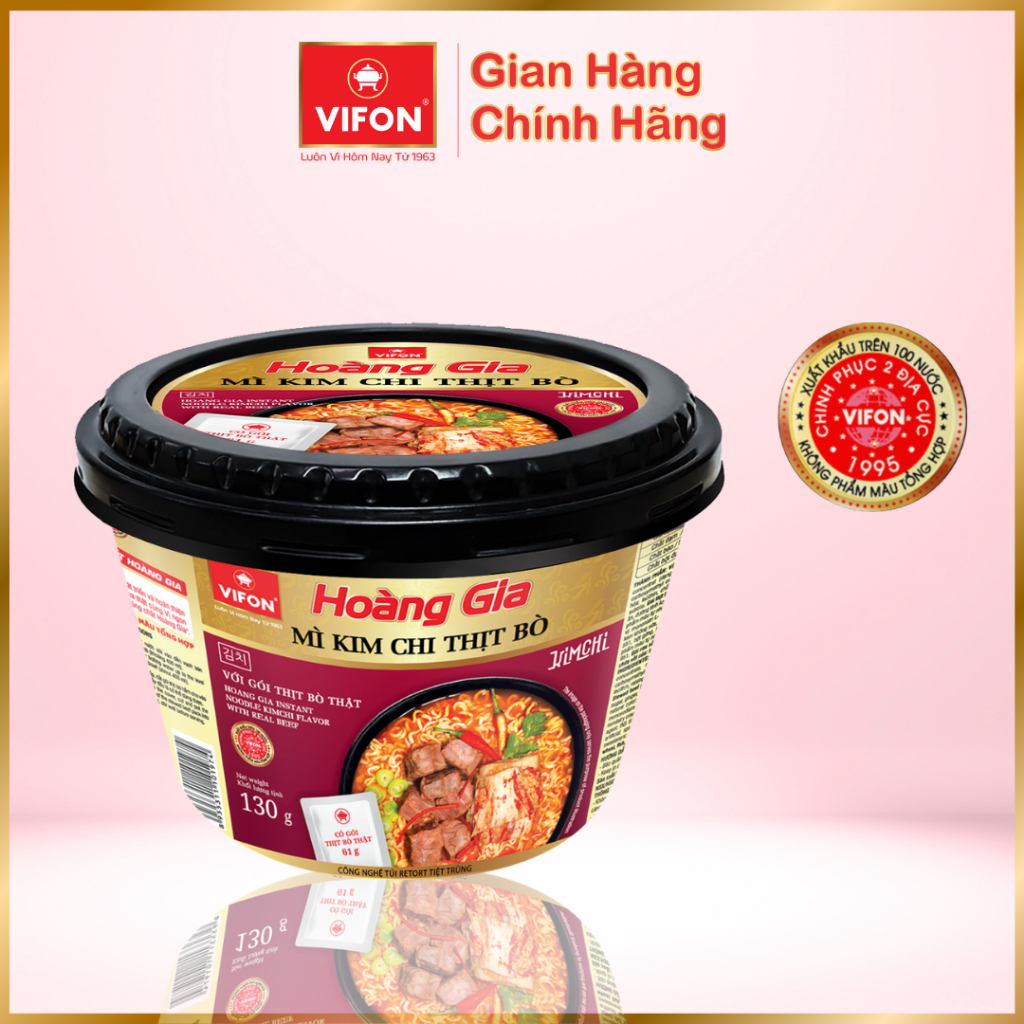 Thùng 12 Tô Mì Kim Chi Thịt Bò HOÀNG GIA VIFON 130gr / Tô