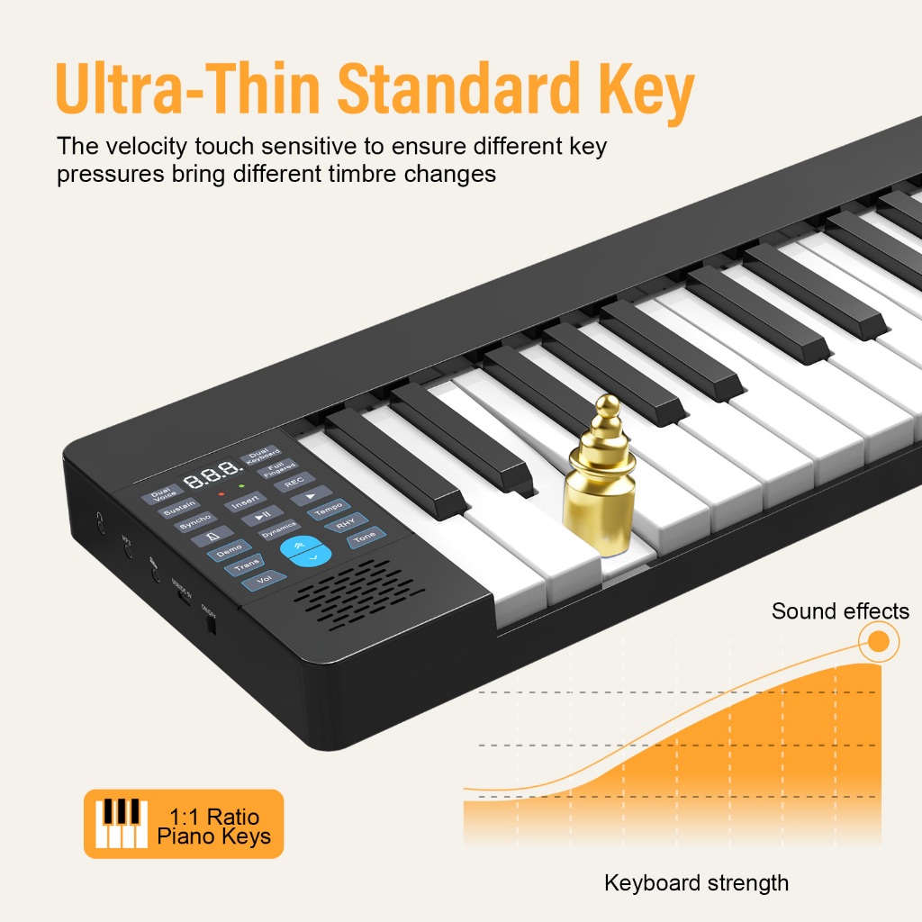 Đàn Piano điện, Digital Piano - Konix PJ61Z - 61 phím nặng cảm ứng lực nhấn, Bluetooth, Travel Piano