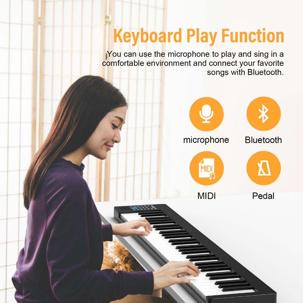 Đàn Piano điện, Digital Piano - Konix PJ61Z - 61 phím nặng cảm ứng lực nhấn, Bluetooth, Travel Piano