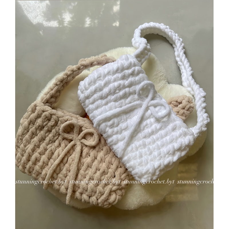 Túi móc len bông sữa đeo vai có nút hít 🍼