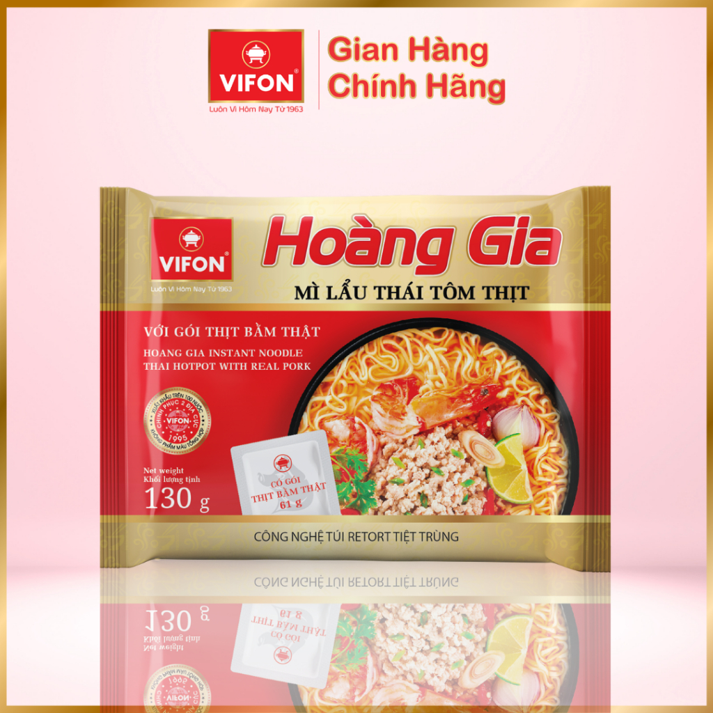 Thùng 18 gói Mì Lẩu Thái Tôm Thịt HOÀNG GIA VIFON 130gr / Gói