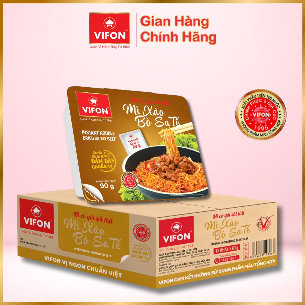 Thùng 18 Khay Mì Bò Xào Sa Tế VIFON 90gr/ khay