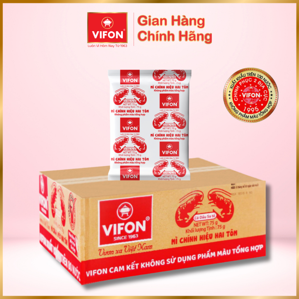 Thùng 30 gói Mì Chính Hiệu Hai Tôm VIFON 75g / Gói