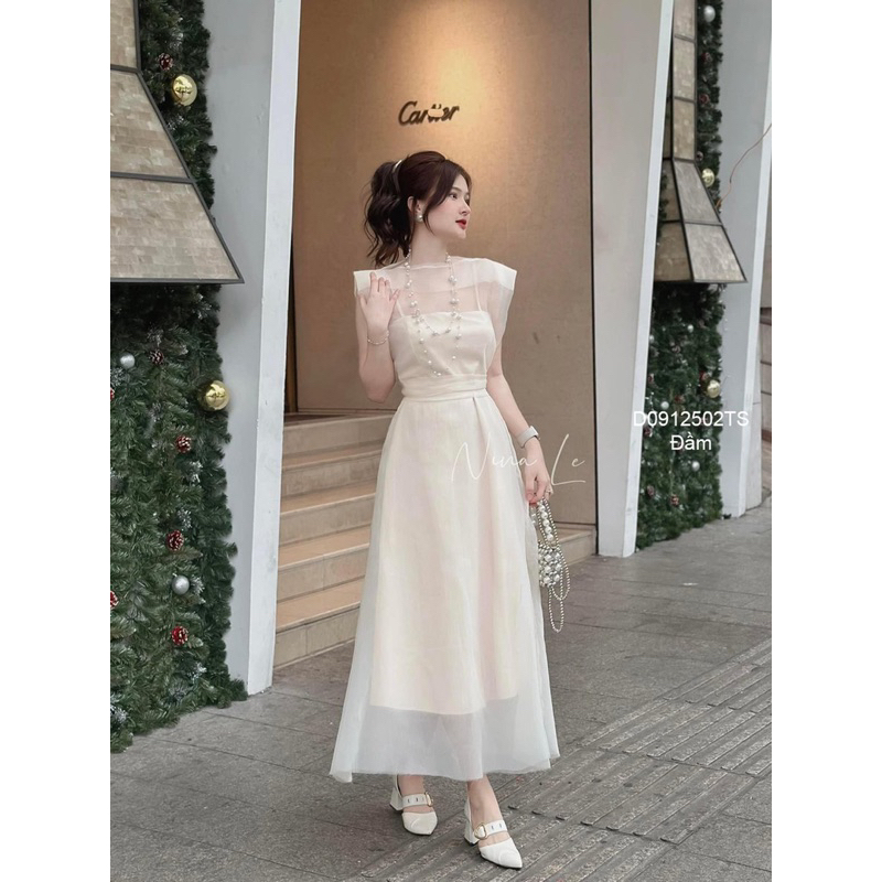 Đầm xòe lưới tay hến phối đầm 2 dây sang trọng VIENS STORE