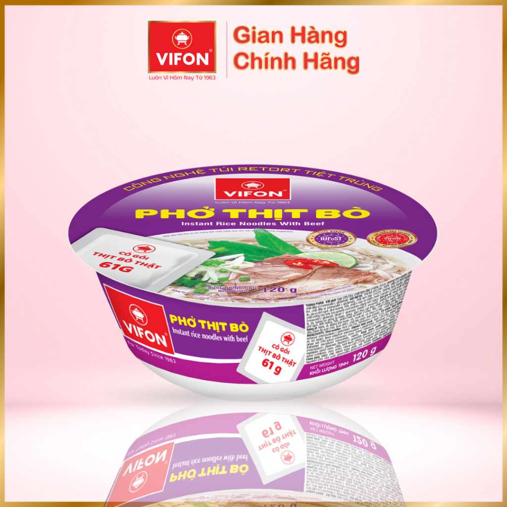 Thùng 12 Tô Phở Thịt Bò Có Thịt Thật VIFON 120g/Tô