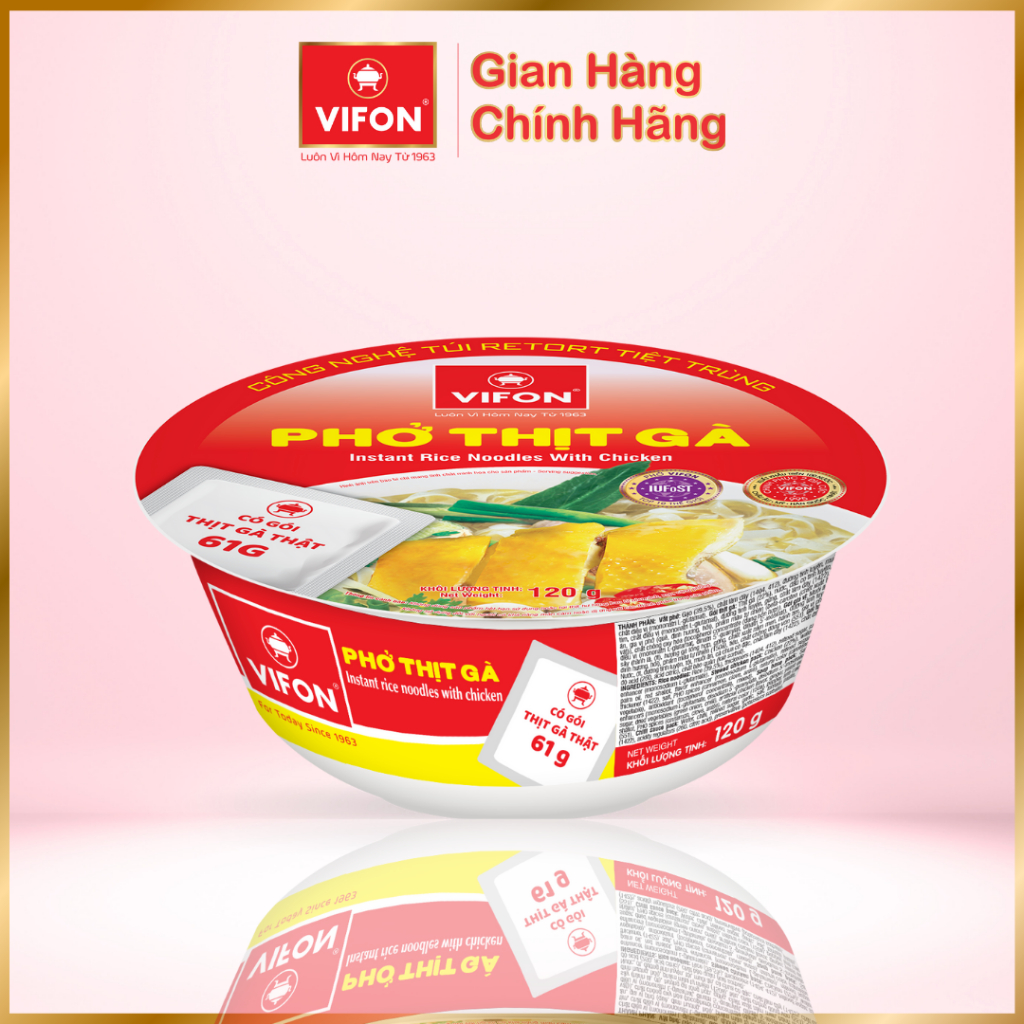 Thùng 12 Tô Phở Thịt Gà Có Thịt Thật VIFON 120g/Tô