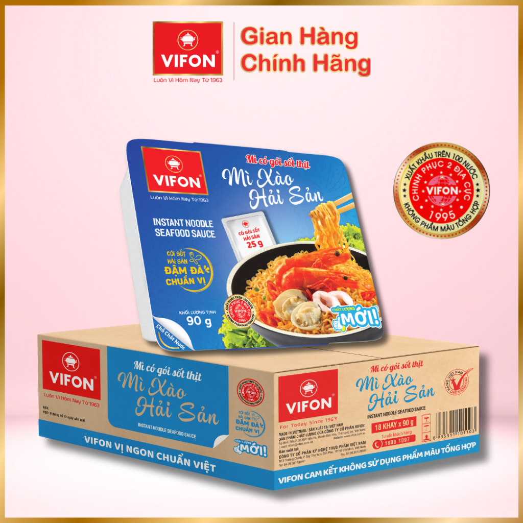 Thùng 18 Khay Mì Xào Hải Sản VIFON 90g / Khay