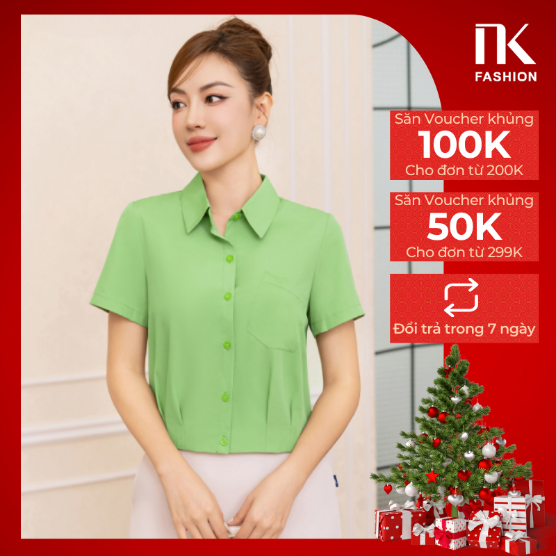 Áo Sơ Mi Cổ Đức Croptop NK Fashion Túi Ngực Thiết Kế Lệch Trẻ Trung Năng Động Chất Vải Thoáng Mát Mềm Mịn UKSM2303015