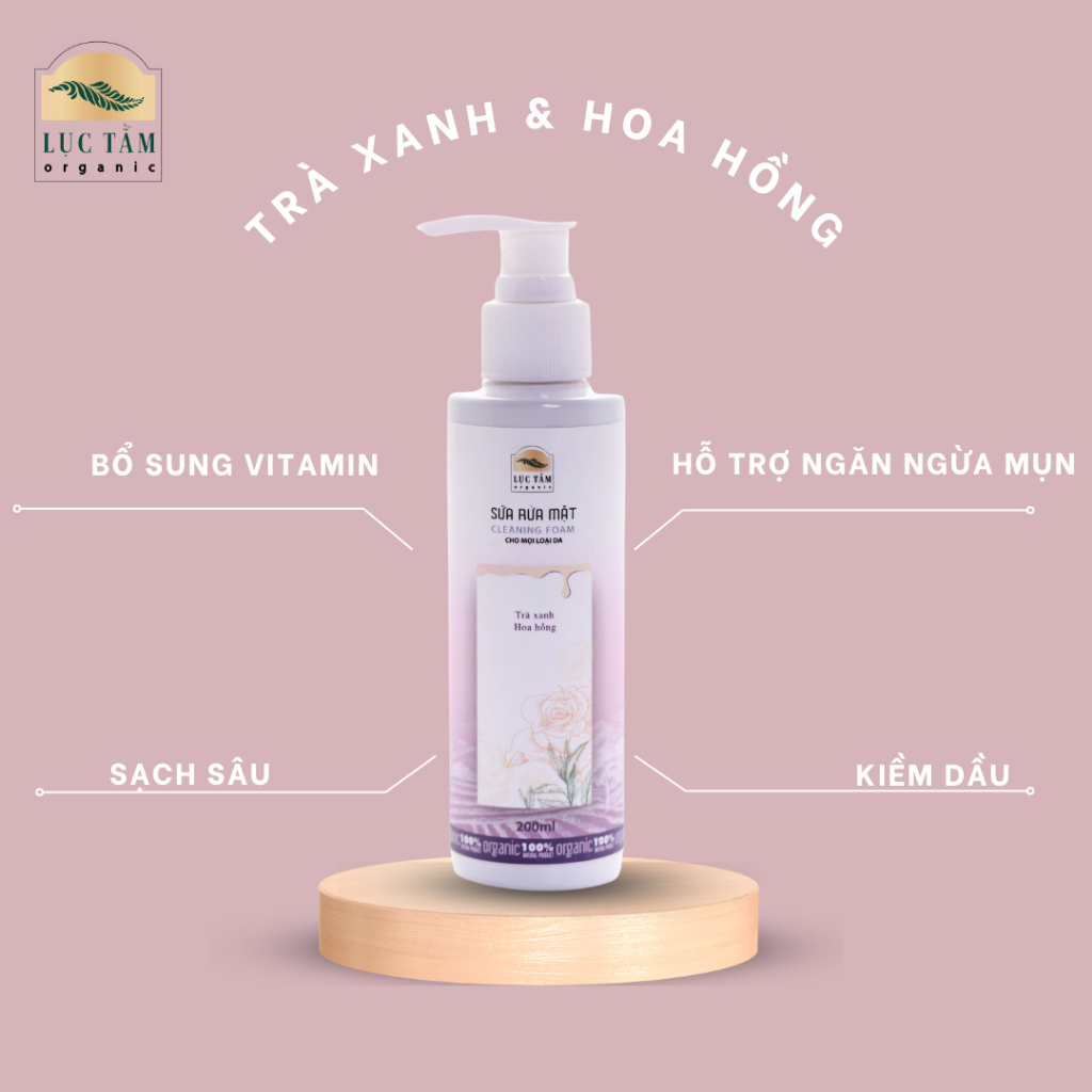 Sữa rửa mặt hoa hồng, trà xanh hữu cơ dành cho mọi loại da