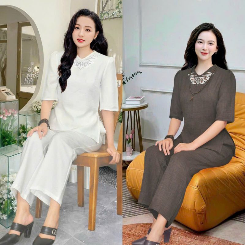 ĐỒ LAM ĐI CHÙA - BỘ NỮ TRUNG NIÊN VẢI ĐŨI VÂN MÂY CAO CẤP