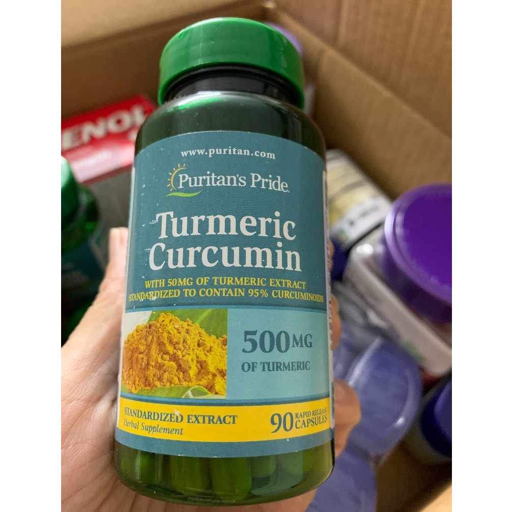 Viên uống tinh chất nghệ làm đẹp da Puritan's Pride Turmeric curcumin 500mg 90v và 180v của Mỹ