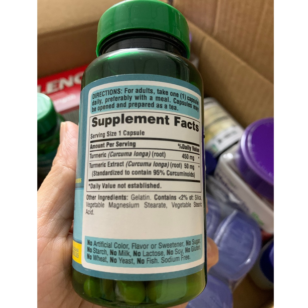 Viên uống tinh chất nghệ làm đẹp da Puritan's Pride Turmeric curcumin 500mg 90v và 180v của Mỹ