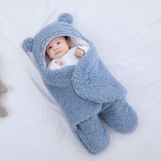 Chăn ủ gấu lông cừu có chân cho bé 0-6 tháng trần bông 3 lớp