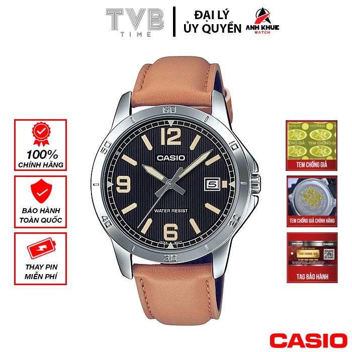 Đồng hồ nam dây da Casio chính hãng Anh Khuê MTP-V004L-1B2UDF (41mm)