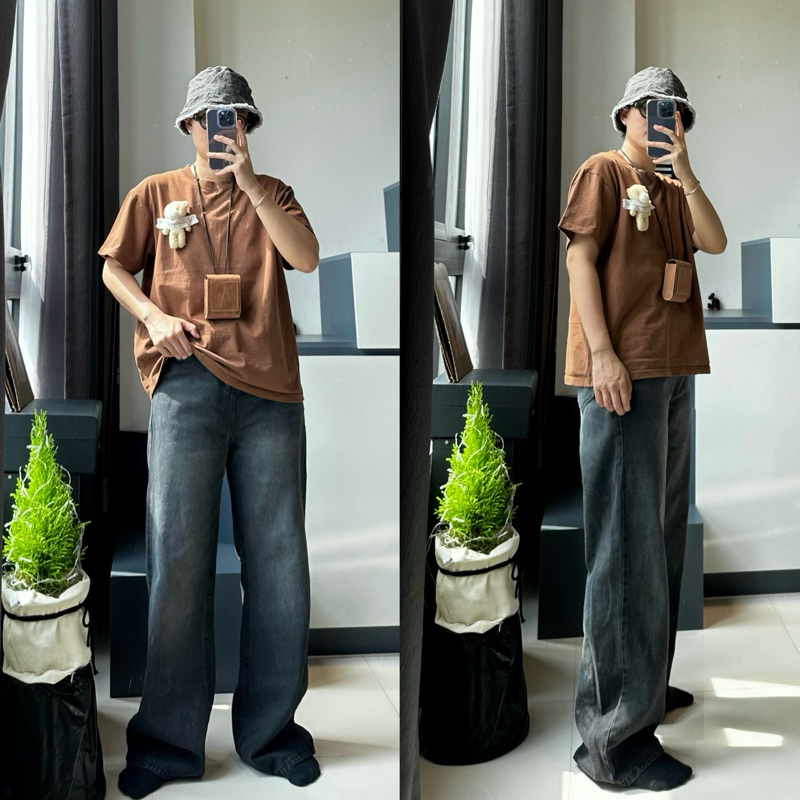 Quần Jeans ống rộng _ Đen wash xám _ Generous Jeans’s KN