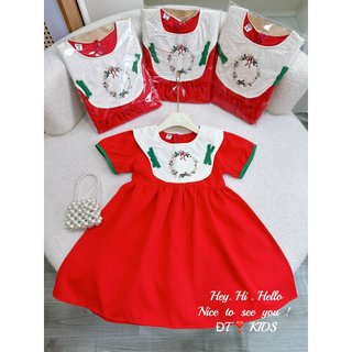 Đầm đỏ cổ yếm đính nơ cho bé gái mặc tết 10kg - 26kg