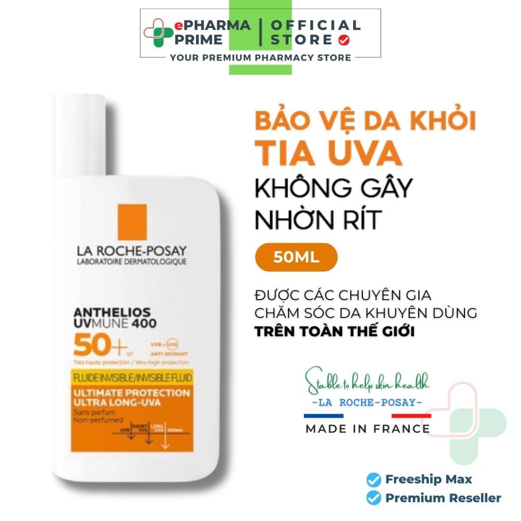 Kem Chống Nắng La Roche Posay Anthelios Fluide Invisible SPF50+ Không Mùi Dạng Sữa 50ml