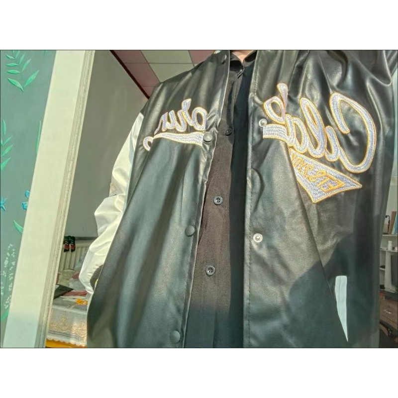 Áo khoác bomber jacket varisity nam nữ da PU chữ thêu California phong cách bóng chày trẻ trung