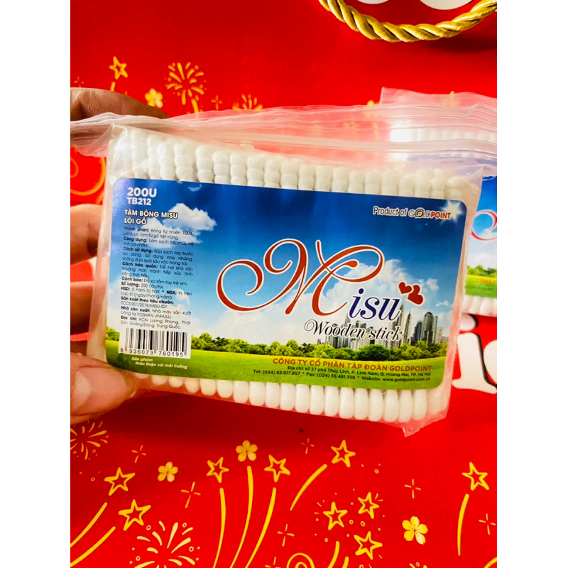 Tăm Bông Y Tế Cán Gỗ MiSu Túi 100 cây/200 cây