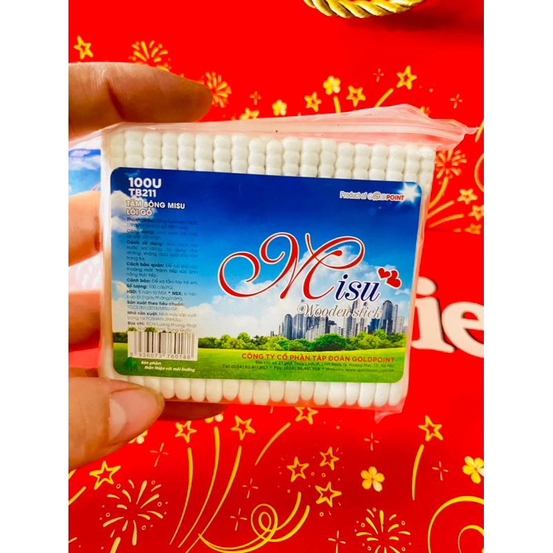 Tăm Bông Y Tế Cán Gỗ MiSu Túi 100 cây/200 cây