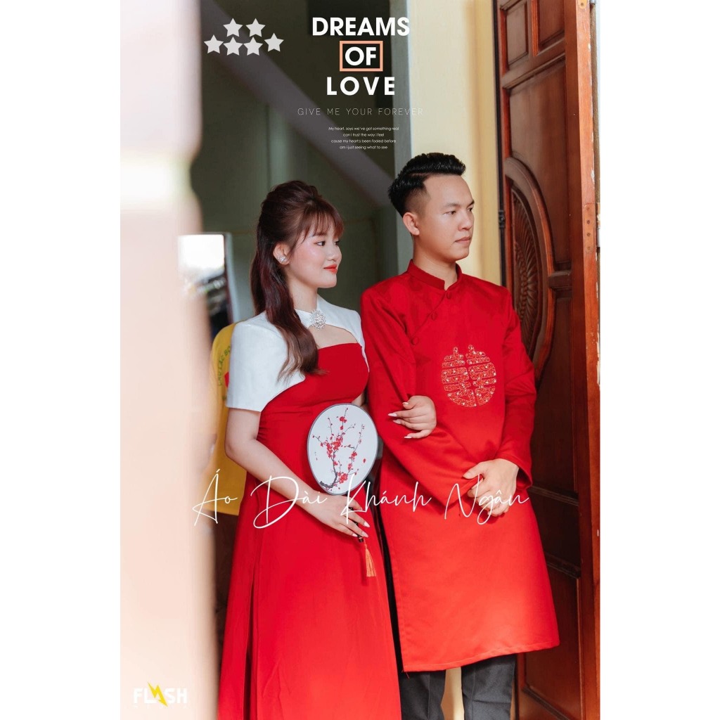 Set áo dài diện TẾT thiết kế vai choàng cách tân ,áo dài đỏ tay trắng úp kèm tag đá hoa sang trọng phối quần dài đi tiệc