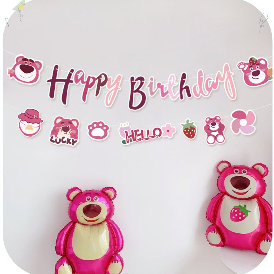 [TPHCM] Dây Chữ HAPPY BIRTHDAY Họa Tiết Gấu Dâu Losto Gấu Dâu Hot Trend Phụ Kiện Trang Trí Sinh Nhật
