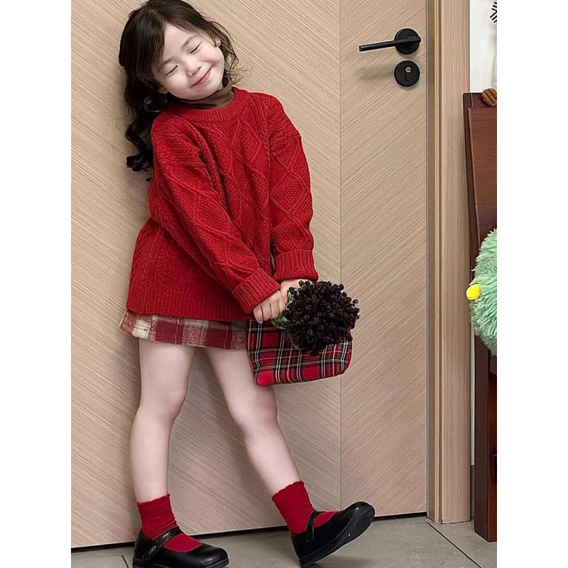 Dáng chân váy- SET LEN THỪNG + CV KẺ ĐỎ CHO BÉ