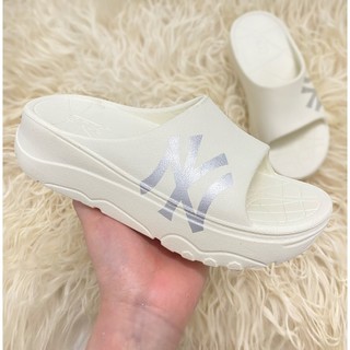 (CHÍNH HÃNG) Dép MLB quai ngang nữ đế cao 5 phân đi kèm full phụ kiện - KOREA CHUNKY SLIDER NY LA SLIDES