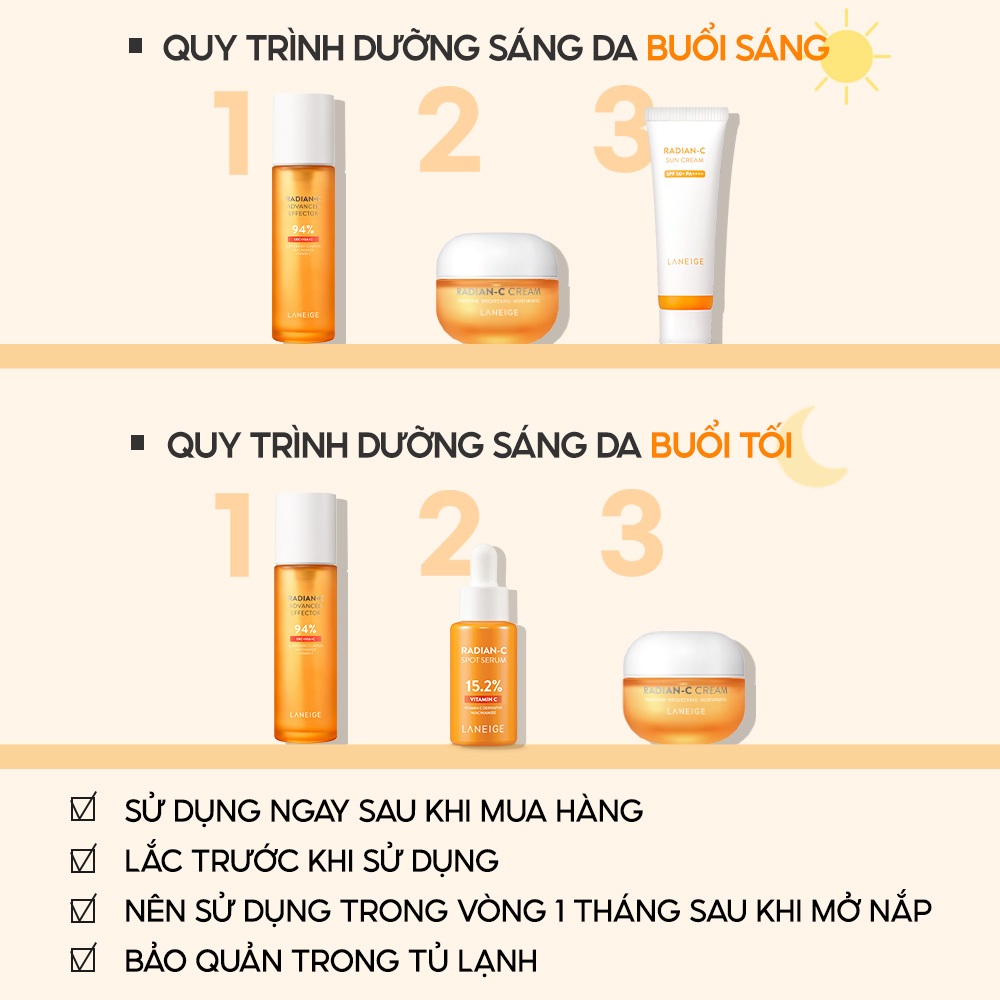 [NHẬP COSLAN3 -100K] Bộ 2 Tinh Chất Chuyên Sâu Giúp Làm Mờ Đốm Nâu Laneige Radian-C Spot Serum 10gx2