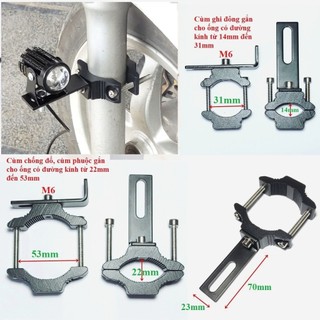  Cùm chống đổ cùm phuộc giảm xóc cùm ghi đông pát gắn đèn trợ sáng gắn xe máy nhôm CNC. 