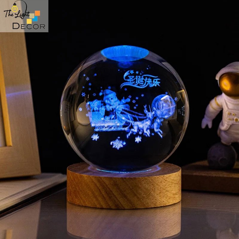 Bộ Quà Tặng Giáng Sinh 2023 Quả Cầu Pha Lê 3D Đèn Led Noel 6cm