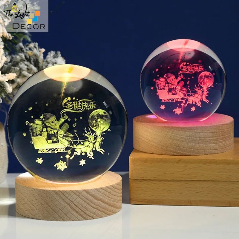 Bộ Quà Tặng Giáng Sinh 2023 Quả Cầu Pha Lê 3D Đèn Led Noel 6cm