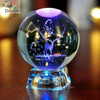 Quà Tặng Giáng Sinh 🎁 🎁 🎁 Quả Cầu Pha Lê Merry Christmas Crystal Ball 3D Laser (tặng đế đèn + hộp quà))