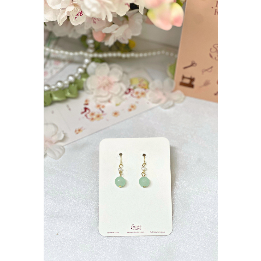 Sumire Store Hoa tai NK-113 hạt ngọc tròn xanh bích