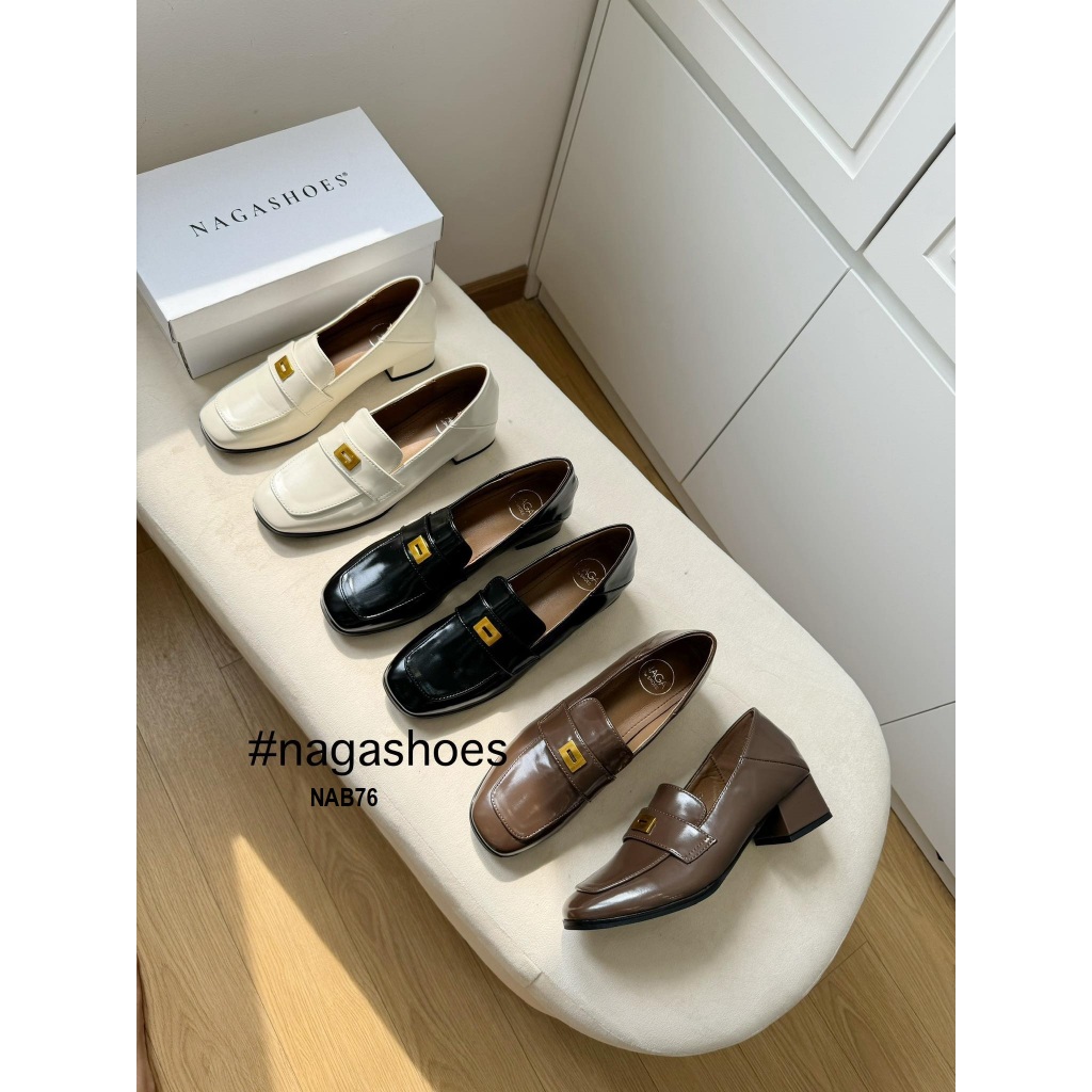 GIÀY BÚP BÊ NAGASHOES MŨI VUÔNG  & PHỤ KIỆN KIM LOẠI VÀNG NAB76