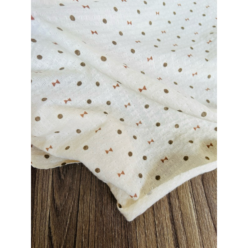 Vải thun thông hơi chấm bi và nơ nhí màu vintage