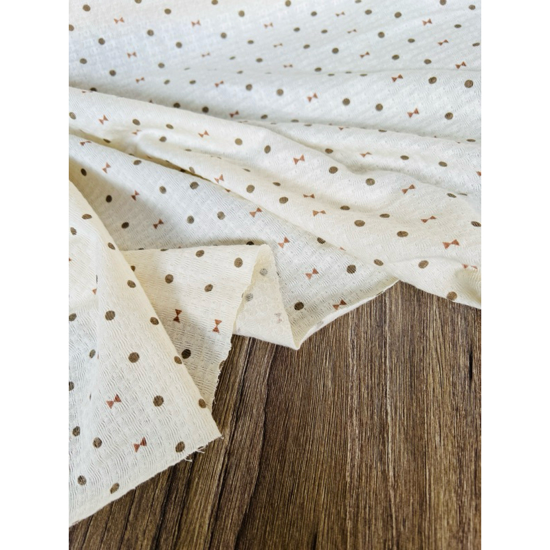 Vải thun thông hơi chấm bi và nơ nhí màu vintage