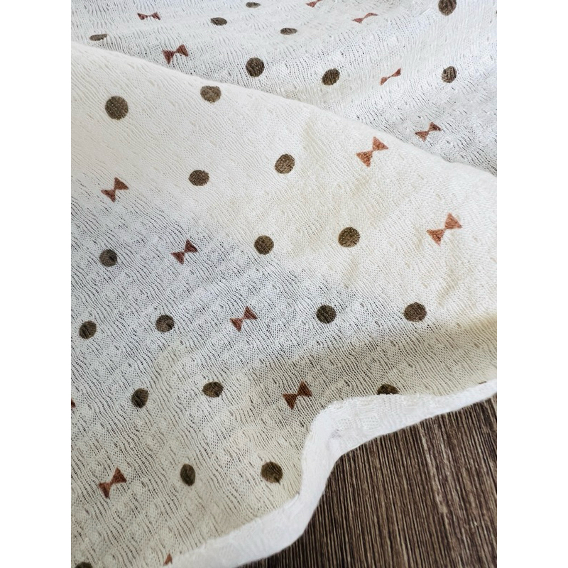 Vải thun thông hơi chấm bi và nơ nhí màu vintage