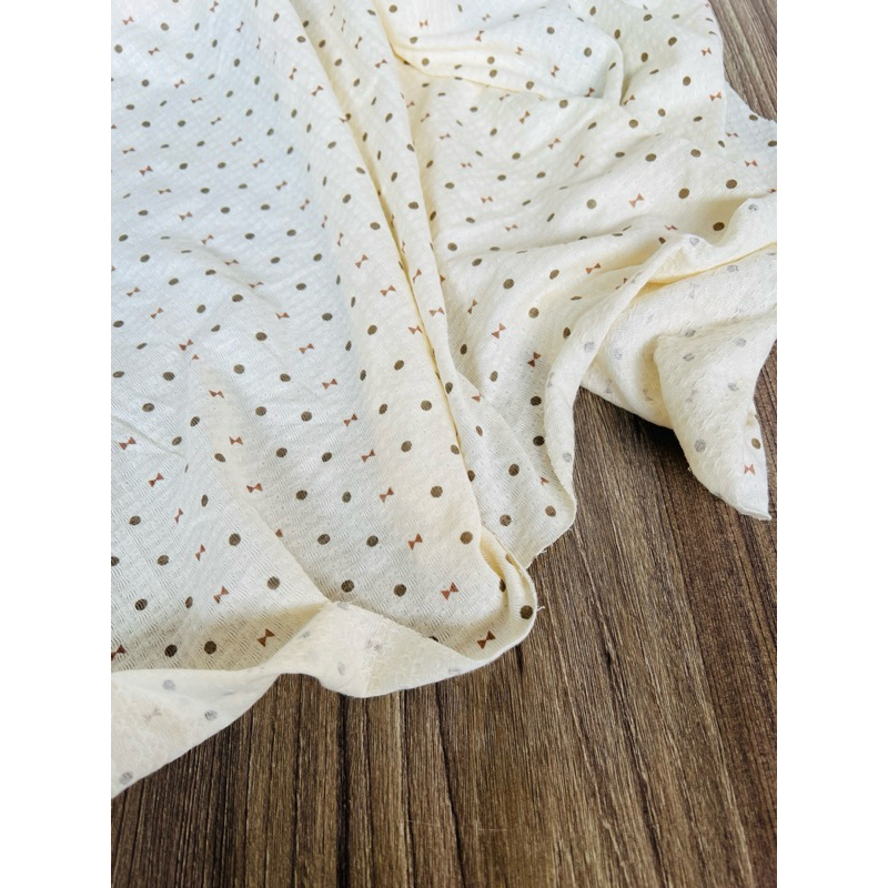 Vải thun thông hơi chấm bi và nơ nhí màu vintage