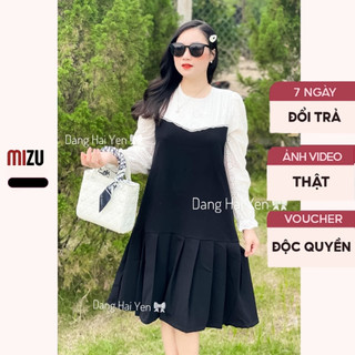 Váy Babydoll Có Bigsize Thêu Hoa Cổ Tròn Viền Ren Hoa Nhí Thêu Dài Tay Dáng Suông - Chất Vải Nhung 2 Lớp Mềm Mát Thoáng