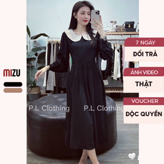 Váy Babydoll Dáng Dài Maxi Dài Tay Có Bigsize MIZU Cổ Trón Sen Bèo - Chất Vải Nhung 2 Lớp Mềm Mát Đầm Ôm Dáng Ảnh Thật