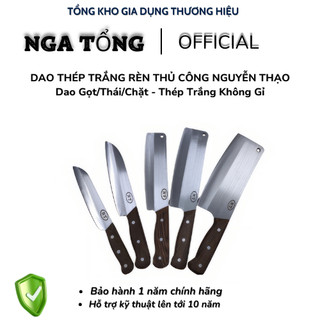 Dao Thép Trắng Nguyễn Thạo Làng Nghề Tiến Lộc, không gỉ, Cán gỗ mun Nam Phi, Chuôi dài, Mua Combo 3 Tặng đá mài