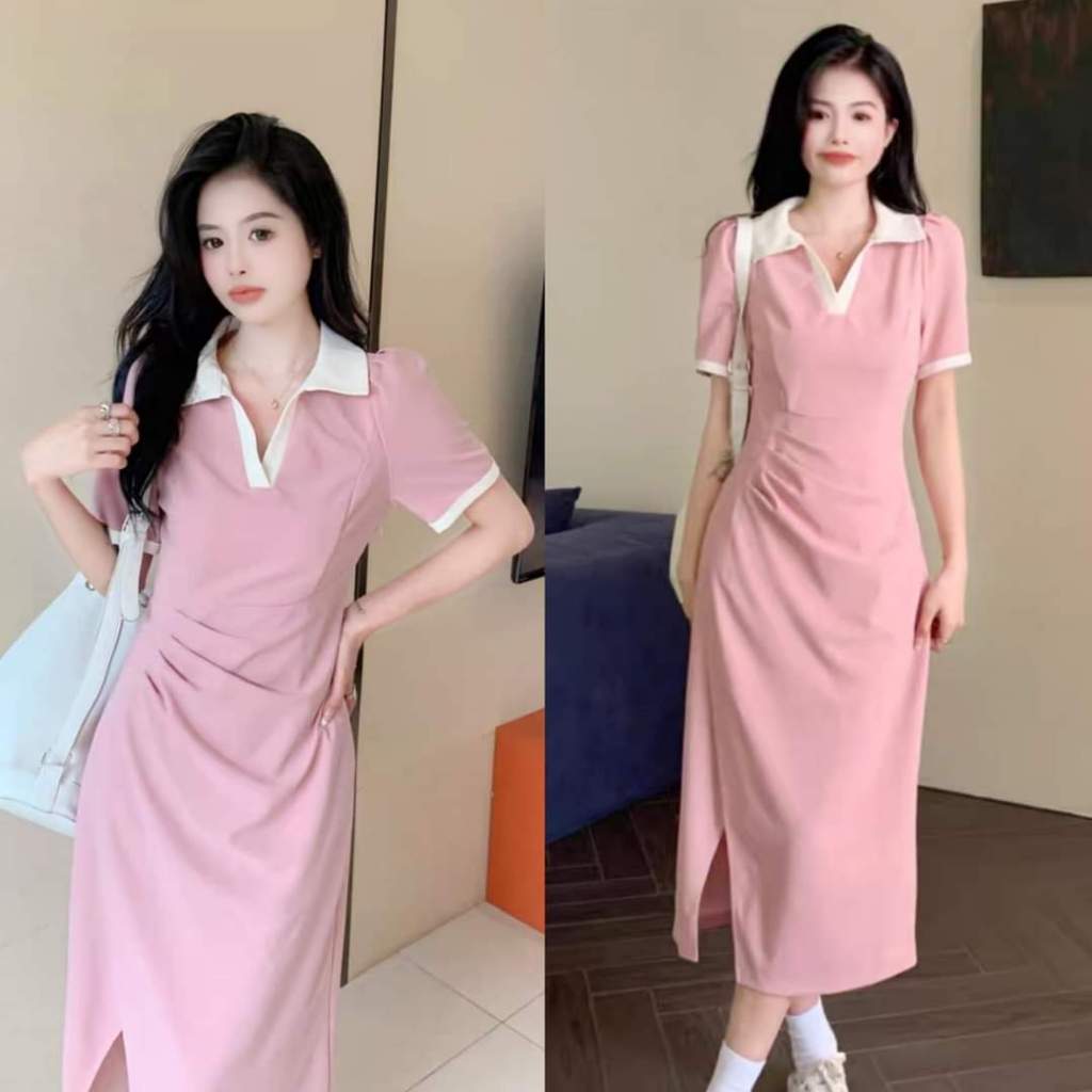 Đầm Váy Xẻ Tà Thun Gân Tăm Cổ Tim Bigsize 50-95kg