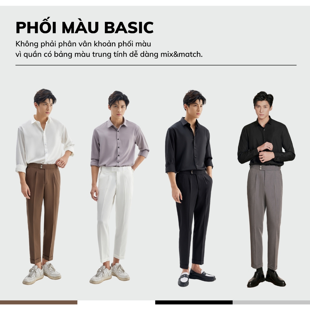 Quần âu nam cạp cao JBAGY Sidetab  - điều chỉnh cạp, vải Tuypsi cotton co giãn nhẹ chất lượng cao JA0302