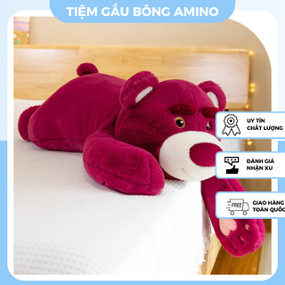 Gấu bông lotso bear gấu dâu thú nhồi bông dâu tay thêu tim thú nhồi bông losto dáng nằm cute gấu dâu qùa tặng amino