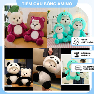 Gấu bông lena cosplay dâu lotso đội lena khủng long gấu trúc đội mũ kuromi gấu pikachu gấu cáo hồng cute amioqùa tặng