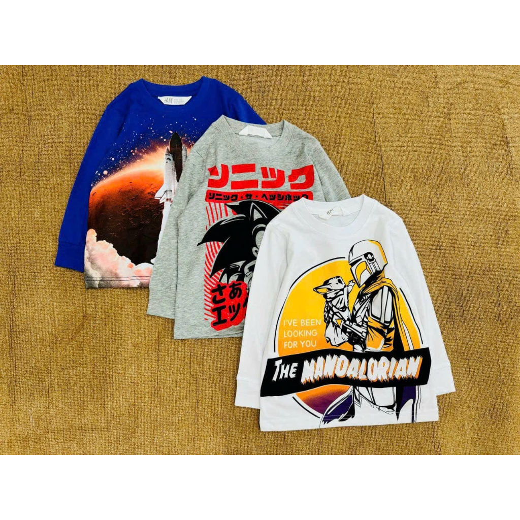 Áo thun dài tay cotton bé trai HM