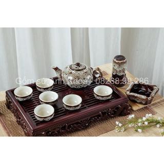 Ấm chén bát tràng, bình trà ấm pha trà gốm sứ bát tràng tổng hợp bộ ấm chén men da báo cực đẹp gốm sứ không kèm đĩa kê