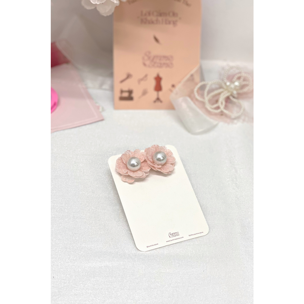 Sumire Store Hoa tai NK-084 hoa vải hồng nhạt đính hạt ngọc