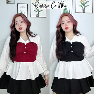 Áo sơ mi Bigsize Cô Nhỏ nữ dáng baby doll tay dài vạt xòe thời trang vải nỉ tăm phối lụa chéo co giãn - SM144